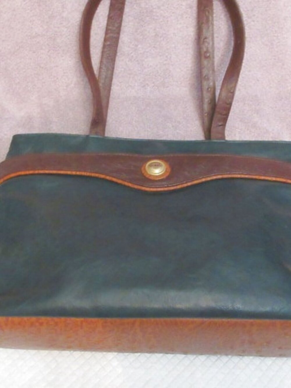 Vtg Gitano Ostrich Embossed Tote Shoulder Bag Textured Faux Leather 90s Y2K